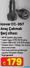 İCOVER CC-357 ARAÇ ÇAKMAK ŞARJ CİHAZI fiyat ve kampanya bilgisi